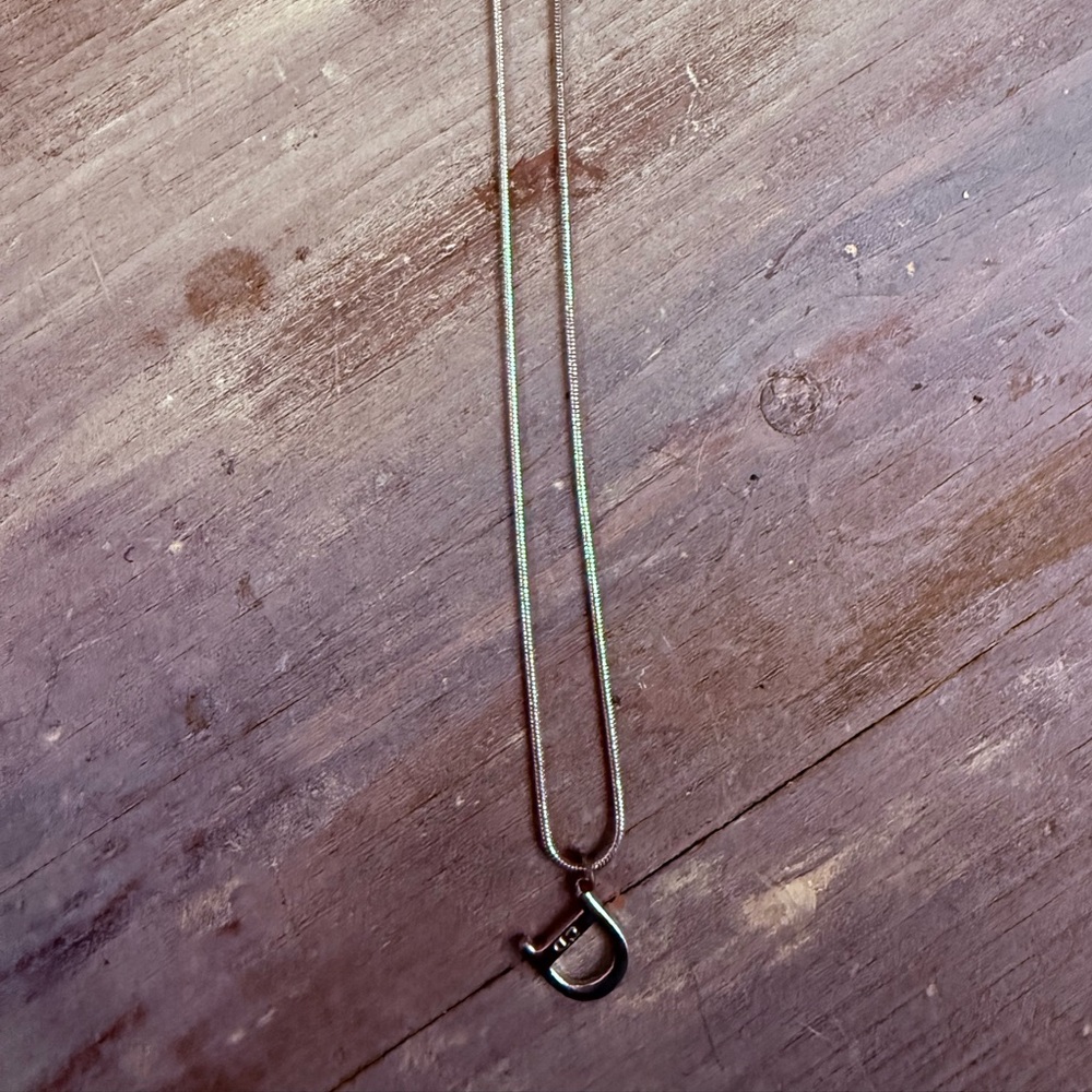 Dior Silver Necklace with D Pendant